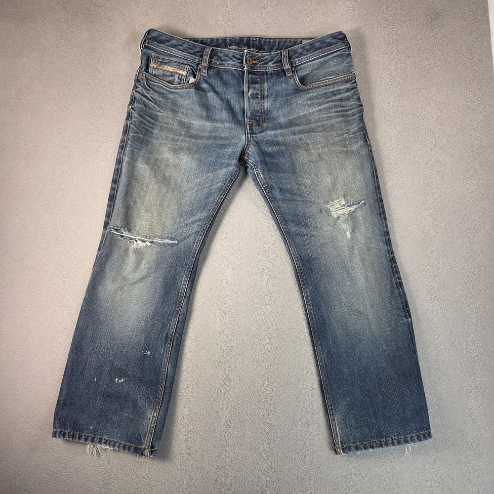 Diesel Zatiny Jeans Mens 36x32 Regular Bootcut Distressed Wash 0079N Altered Hem